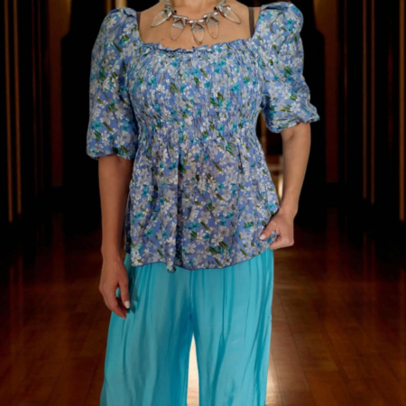 Bluze sezon cald - Bluza cu maneci bufante si plasa elastica la bust