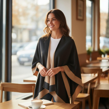 Poncho sezon rece - Poncho asimetric generos in doua culori