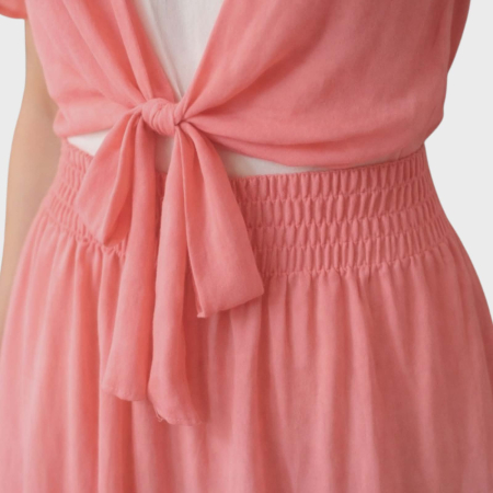 Rochie lunga din voal roz cu bolero cusut [2]