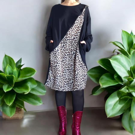 Rochie din bumbac cu aplicatie fermoar si imprimeu animal print [1]