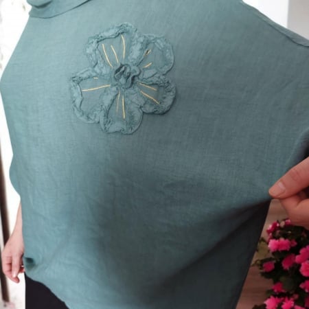 Bluza din In Tip Fluture cu Floare din Material Cusuta [3]