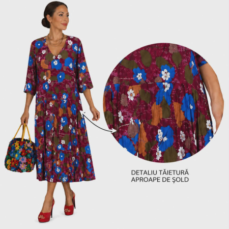 Rochie de vara croi lejer imprimeu pe fond visiniu [3]