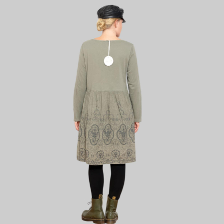 Bluza din bumbac verde kaki cu imprimeu floral si siret decorativ [1]