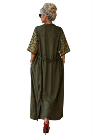 Rochie din vascoza verde kaki cu fir lame auriu [3]
