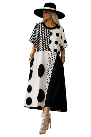Rochii bumbac - Rochie din bumbac  cu imprimeu geometric si buline