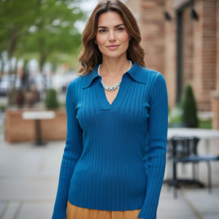 Bluze tricot - Bluza din tricot cu guler tip camasa cu maneca lunga