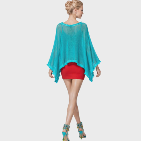 Bluza tip fluture asimetrica albastru turcoaz cu maiou detasabil  pe interior [1]