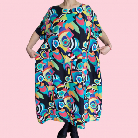 Rochie Colorata din Bumbac si Buzunare pentru Marime Mare [2]