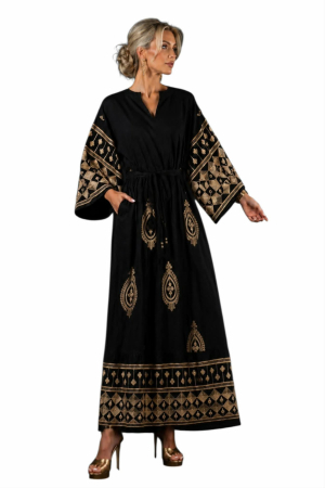 Rochie din vascoza pe fond negru cu fir lame auriu [3]