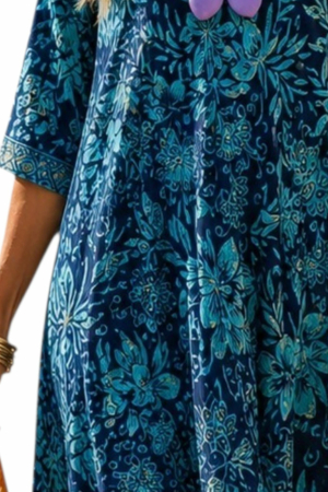 Rochie lunga din matase indiana ampla  cu imprimeu floral [2]