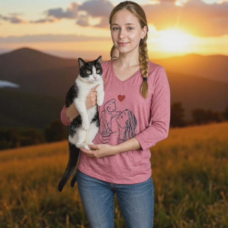 Multe  chestii pisicoase - Bluza pe fond roz cu imprimeu pisica scumpa