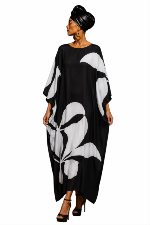 Rochii sezon cald - Kaftan dama din vascaoza cu imprimeu floral alb
