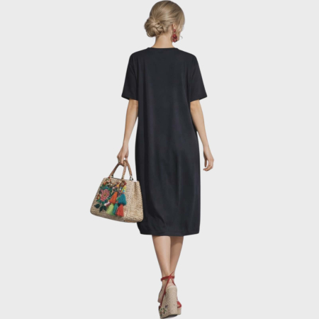 Rochie din bumbac pe fond negru cu floare din tulle si margele [1]