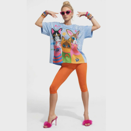 Bluze sezon cald - Bluza din bumbac cu desene pisici si strasuri argintii