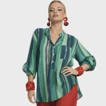 Bluze in - Bluza asimetrica tip tunica cu imprimeu nuante de verde