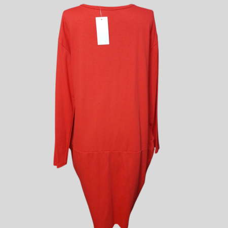 Rochie asimetrica rosie  din bumbac cu maneca lunga [1]