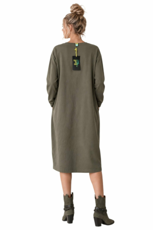 Rochie asimetrica  din bumbac verde kaki  cu  model brodat [1]