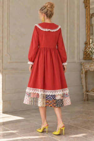 Rochie  caramizie cu broderie floarala, dantela si imprimeu petice [1]