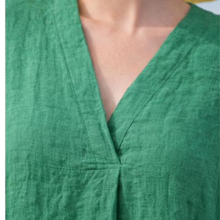 Rochie verde din in croi larg si buzunare laterale ascunse [2]