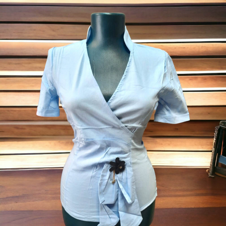 Bluza bumbac - Bluza de Vara Tip Camasa Din Bumbac si Elastic cu Decolteu Adanc
