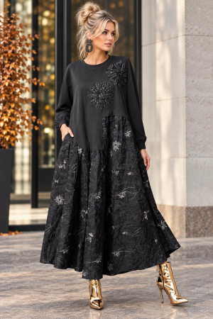 Rochii vascoza - Rochie neagra din vascoza cu fir lame si aplicatii paiete
