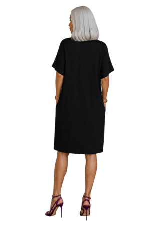 Rochie din bumbac neagra cu aplicatii flori ciclam [2]