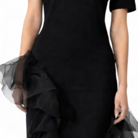 Rochie neagra tricotata midi cu volane elegante  din tulle [1]