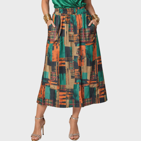 Fusta dama din vascoza cu imprimeu artistic si banda elastica in talie [3]