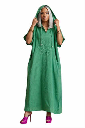 Rochie lunga din bumbac verde tip hanorac [2]