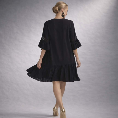 Rochie mini din bumbac cu broderie auriu la decolteu [1]