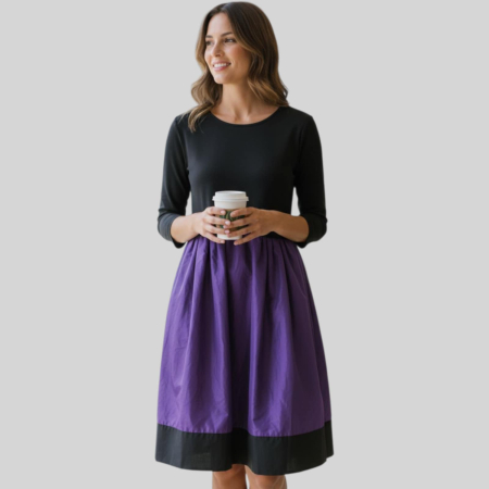Rochii vascoza - Rochie din vascoaza cu tafta mov si maneci trei sferturi