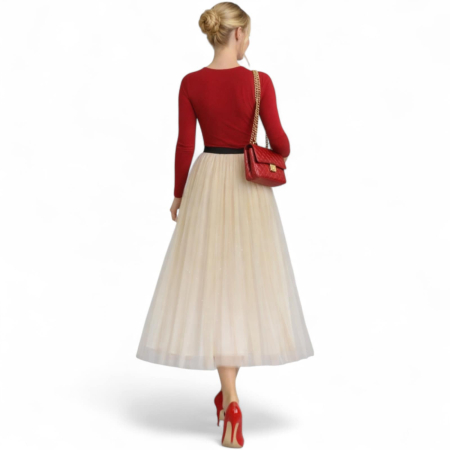 Fusta crem  din tulle plisata cu jupa sclipici si banda elastica in talie [1]