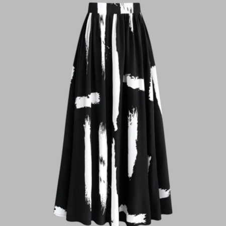 Fusta Lunga pe Fond Negru cu Dungi Abstracte Chic [1]