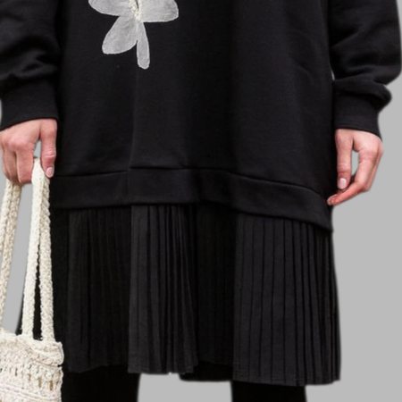 Rochie din Bubac Neagra Tip Retro cu Volan Plisat si Flori Albe [1]