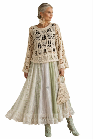 Bluza crem crosetata cu aspect macrame  stil boho [2]