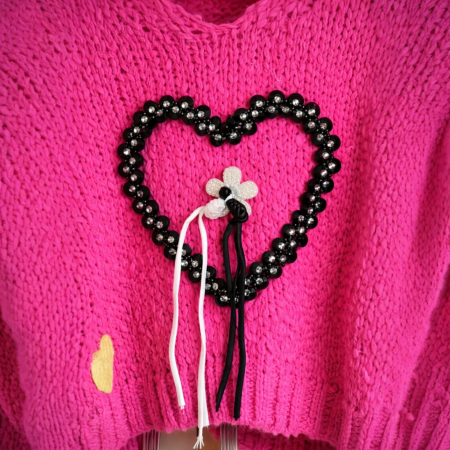 Pulover ciclam cu inima si pietre decorativa croi lalai [3]