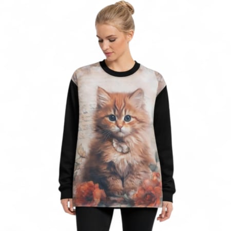 Bluze /pulovere pisica - Bluza pentru colanti cu imprimeu pe partea din fata cu pisica