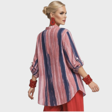 Bluza din in si model in nuante de albastru si roz tip tunica [1]