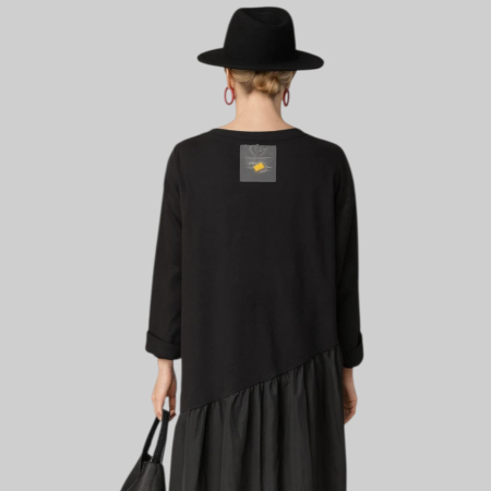 Rochie Neagra din Bumbac cu Satin si Maneca Lunga-magazinchestii.ro [1]