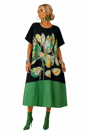 Imbracaminte - Rochie din bumbac cu imprimeu floral si strasuri argintii