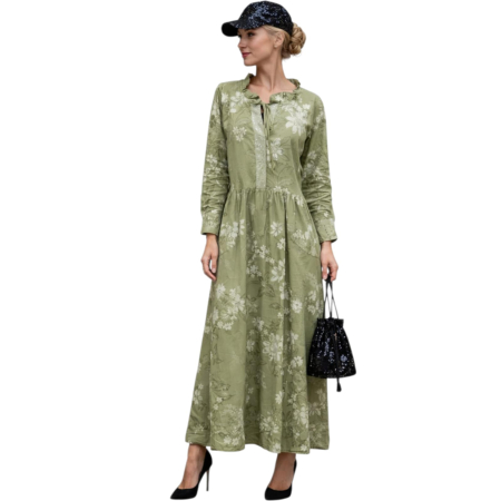 Rochii bumbac - Rochie lejera din bumbac verde praz cu imprimeu floral si paiete