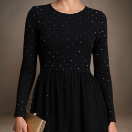 Rochie neagra  asimetrica  cu tulle si strasuri argintii [1]