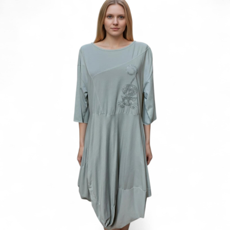 Rochii pisici toamna /iarna - Rochie din bumbac asimetrica gogosar cu imprimeu pisica sclipici