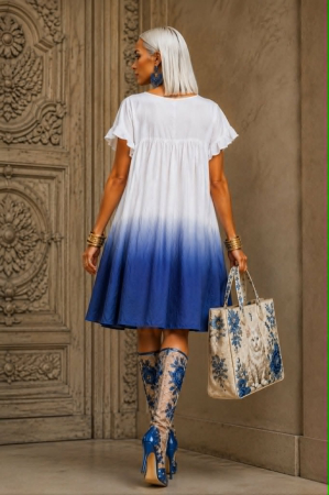 Rochie mini din bumbac in degrade si macrame la bust [1]