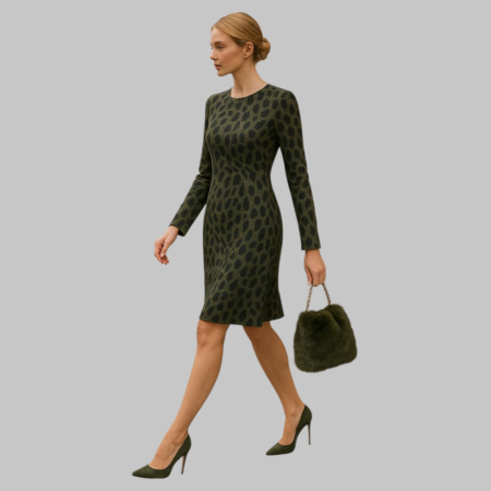 Rochie verde kaki cu imprimeu animal print si croi drept [1]