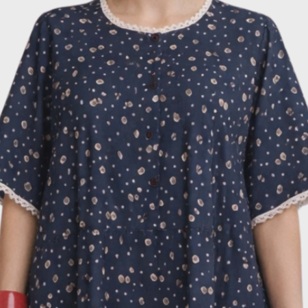 Rochie din vascoza croi larg in nuanta de albastru cu imprimeu discret [3]