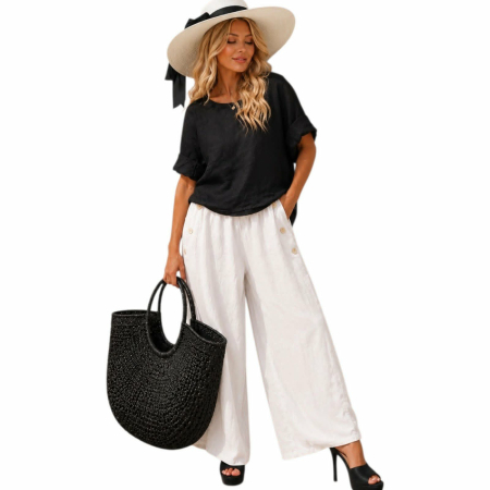 Bluze in - Bluza din in neagra cu nasturi pe partea din spate