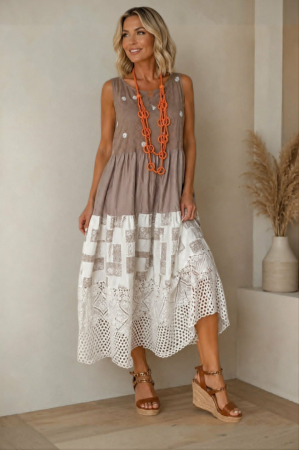 Rochii bumbac - Rochie lejera  din bumbac cu dantela brodata  tip macrame