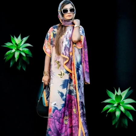 Imbracaminte - Rochie Lunga Tip Poncho din Satin cu Esarfa Cadou