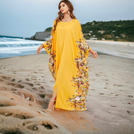 Rochii lycra & poliester & voal - Rochie pentru marime  mare tip poncho cu imprimeu flori pe margini